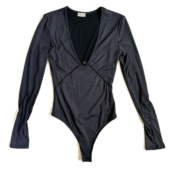 Free People Tops - Free People Victoria Long Sleeve Ribbed Body Suit Women’s XS Grey V Neck Snap